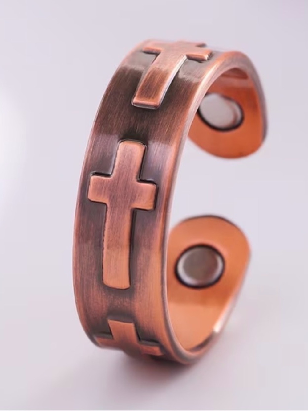 Copper Cross Magnetic Adjustable Ring